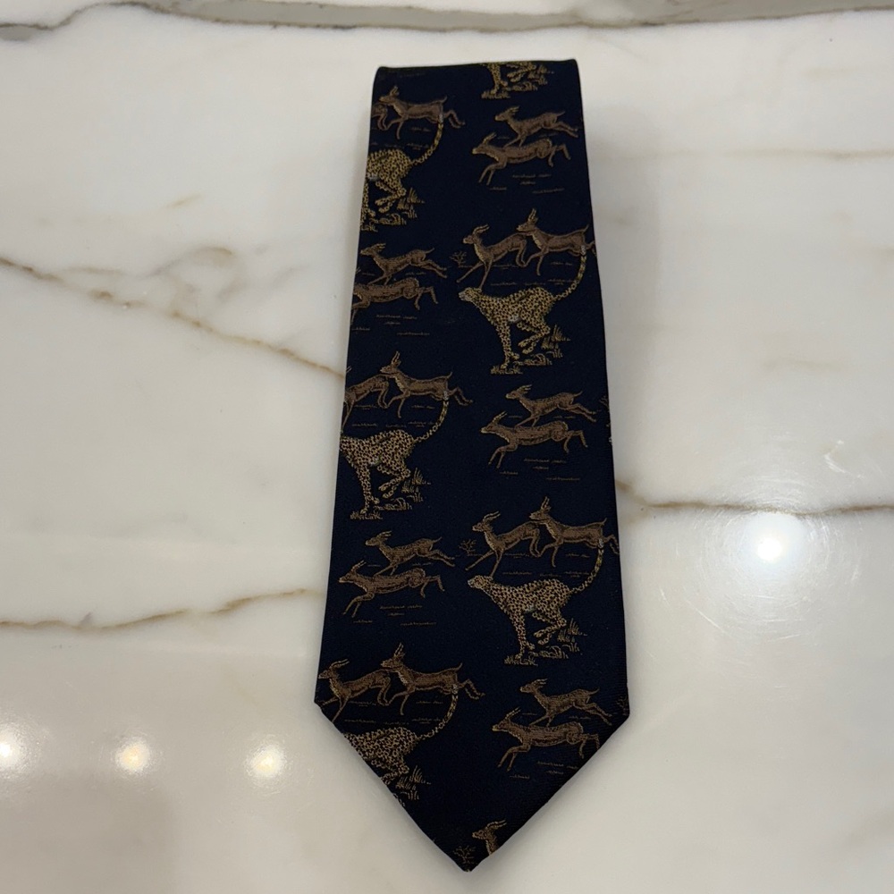 Polo Ralph Lauren Vintage Navy Wild Animal 100% Silk Tie—GREAT!! Excellent Cond.
